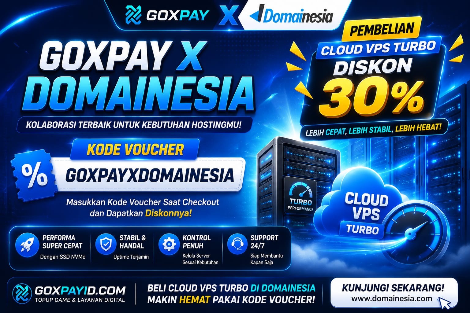 GOXPAY X DOMAINESIA: Diskon 30% untuk Cloud VPS Turbo!